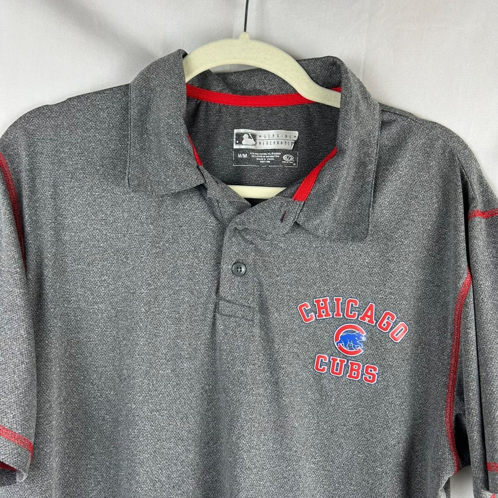 MLB Chicago Cubs Baseball Performance Polo Shirt Men Unisex Medium Gray Wrigley - Picture 3 of 8